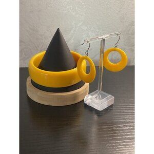Yellow Resin Hoop Earrings & Bangle Set